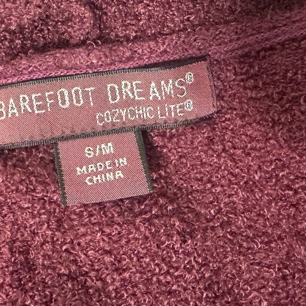 Barefoot Dreams CozyChic Lite Drape Front Cardigan Burgundy Soft Warm Size S / M - Picture 12 of 12